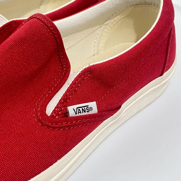 Vans Classic Slip-On Skate Shoes Off-White Toe Cap Red Canvas Men’s 10.5 main image 6